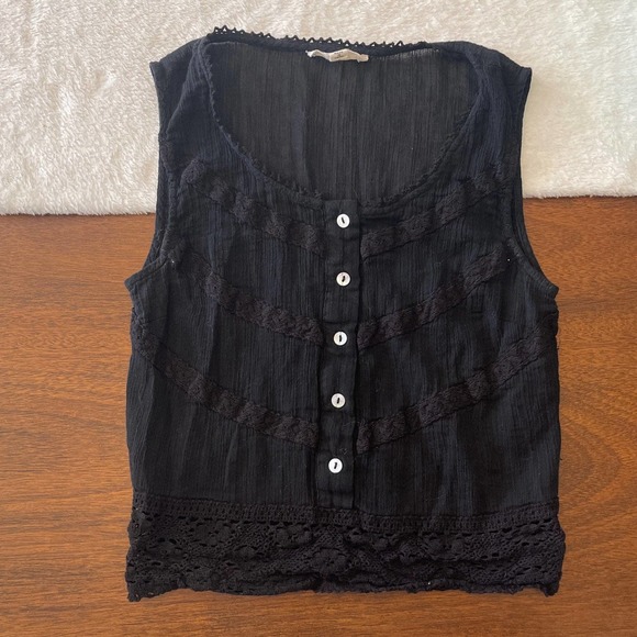 Illa Illa‎ Women's Sheer Sleeveless Black Lace Tank Crop Top Size Small - Picture 2 of 4